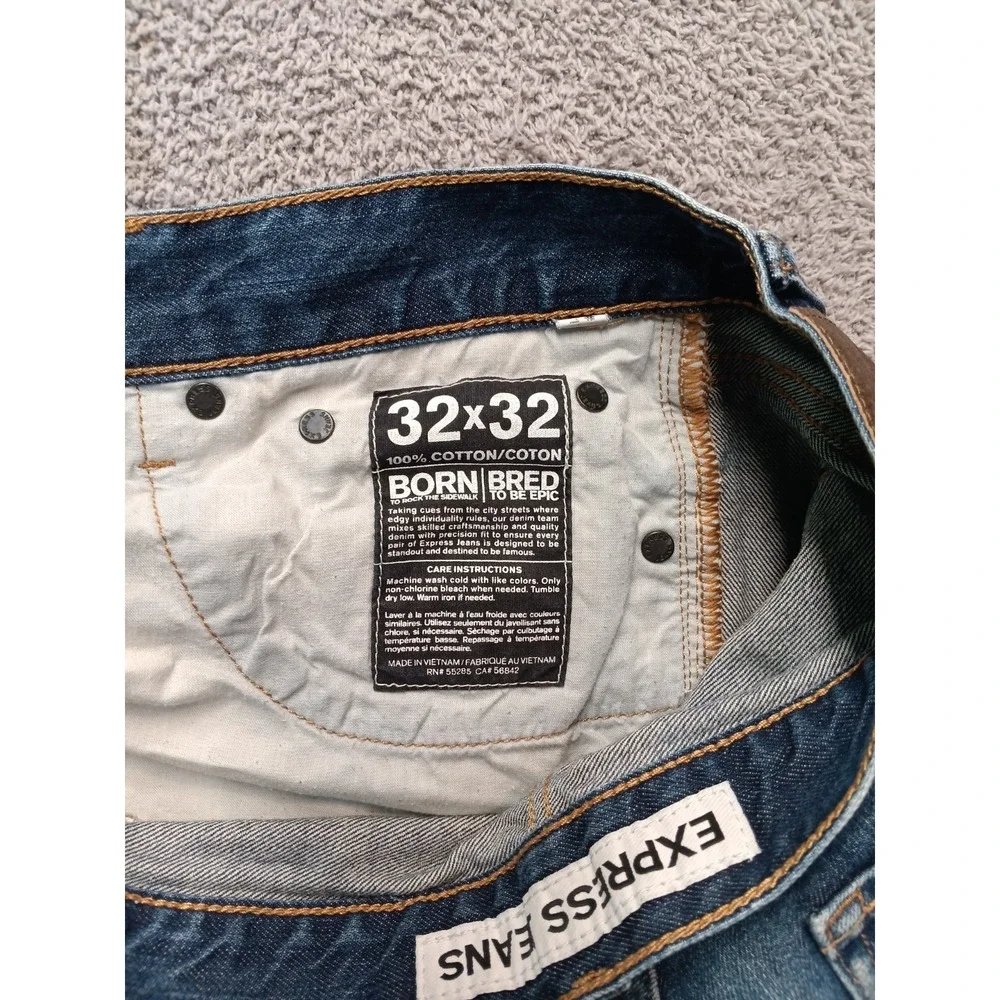 Express Rocco Slim Straight Jeans Men's 32x32 Blue Medium Wash‎ Distressed